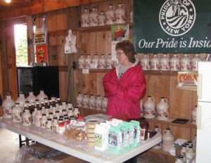 Sandy Munsee running the sales table.